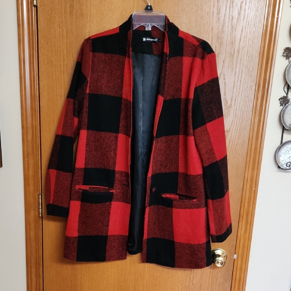 Red and Black Plaid Women's Jacket